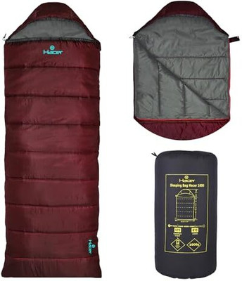 Hacer +8 Degree Winter 210T Polyester Hiking Bags for Adults (7ft, 8°C to +12°C) Sleeping Bag(Maroon, Grey)