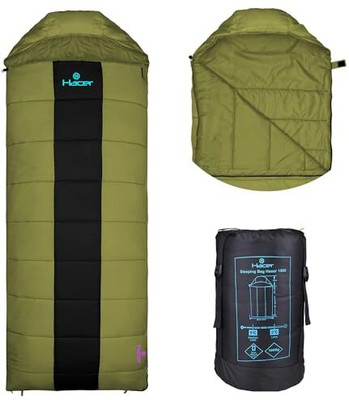 Hacer Camping Bag 210T Polyester Lining Hiking Trekking for Adults 2°C to +5°C Sleeping Bag(Black, Green)
