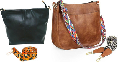 Dakota Brown, Black Sling Bag Stylish Crossbody Handbag along with Adjustable sling(Pack of 2)