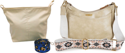 Dakota Beige, Beige Sling Bag with Detachable Sky Blue Belt for Girls & Women(Pack of 2)