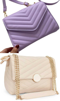 Bag ward Purple, Beige Sling Bag Stylish Fancy Unique Design Sling Bag For Women's/Girls(Pack of 2)