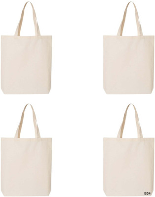Atrani Beige Tote Canvas Cotton Beige Color Shoulder Bags for Girls/Colloge/Daily Use-Pack of 4-34(Pack of 4)