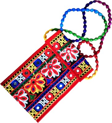 SEE INSIDE Blue, Red, Yellow, Black Hand-held Bag Traditional Crafted Ethinic Stylish Handicraft Mobile Purse For Women
