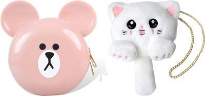 Nappmall Pink, White Sling Bag Women Sling Bag Cute Teddy bear face silicon soft waterproof sling bag(Pack of 2)