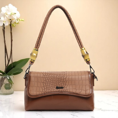 Exotic Brown Sling Bag Premium PU Leather with Intricate Embossed Pattern
