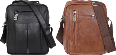 GOODINA Black, Tan Sling Bag Cross Body Travel Office Business Messenger One Side Men & Women Sling Bag(Pack of 2)