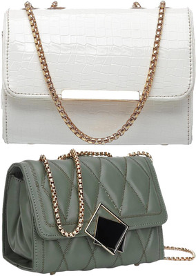 Bag ward White, Green Sling Bag Stylish Fancy Unique Design Sling Bag For Women's/Girls(Pack of 2)