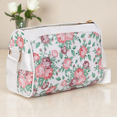 DOSYSO White Sling Bag floral print side purse for ladies girls stylish branded flower design printed