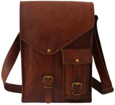 RSN Brown Sling Bag 4 Compartment Leather Sling Bag Office Bag and Messenger Bag