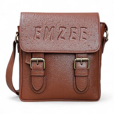 EMZEE Brown Sling Bag Genuine Leather BubbleFlap Sling Bag for Men & Women