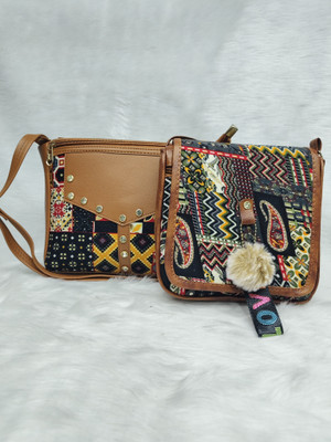 SIZI CREATION Tan Shoulder Bag SZ0063(Pack of 2)