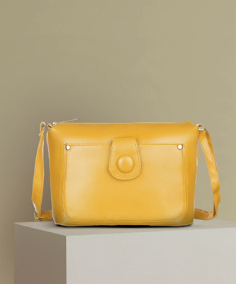 Leather Land Yellow Sling Bag Button Sling In Yellow