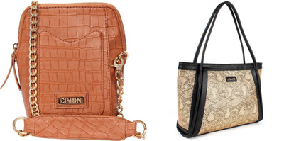 CIMONI Gold, Brown Shoulder Bag Premium PU Leather Shoulder Bag For Girls/Women's(Pack of 2)