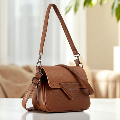 Exotic Premium Brown Sling Bag Unique Shape Texture Design Flap Closure
