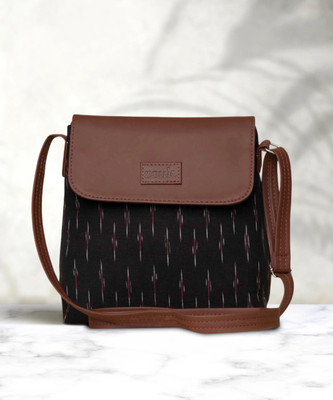 ZOUK Black Sling Bag Ikat GreRed Flap Sling Bag