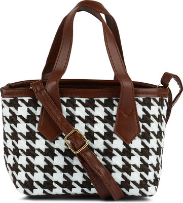 London Rag Brown Hand-held Bag Brown Houndstooth Pattern Handbag