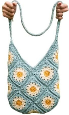SHAZ TRADERS Multicolor Tote Handmade Floral Crochet Bag, Soft Cotton Shoulder Purse Crochet Handbag