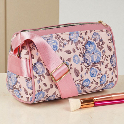 DOSYSO Pink Sling Bag floral print side purse for ladies girls big branded flower design printed