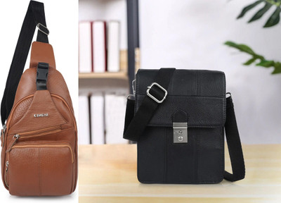 CIMONI Tan, Black Shoulder Bag Classic Sling Bag Crossbody Shoulder Trendy Waterproof Short Trip Chest Bag(Pack of 2)