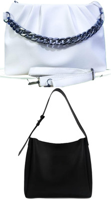 RANDAM White, Black Sling Bag PU - Leather Tote Bag for Women Female Large Capacity Shoulder Bag Handbags.(Pack of 2)