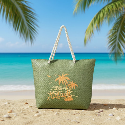 ENSAC Green Hand-held Bag Women’s Beach Tote Bag with Aloha Print, Large Travel Shoulder Bag