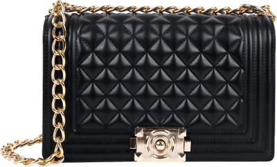 LINO PERROS Black Sling Bag Womens Black Quilted Hand Bag