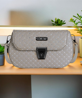 LOREM Grey Sling Bag Grey Designer Faux Leather Handbag For Women And Girls UFHB54