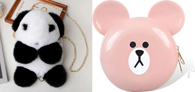 Nappmall White, Black, Pink Sling Bag Soft Cute Teddy Bear Bag Smooth Zipper Fluffy Bear Cross body& Hand Bag(Pack of 2)