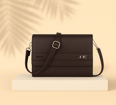 Reshu Brown Sling Bag Handmade Vegan PU Leather Women's Sling Bags With Shoulder Strap & 3 pockets