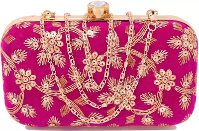 ACCESSORIZEME Pink, Gold Sling Bag PINK VELVET EMB BOX BAG