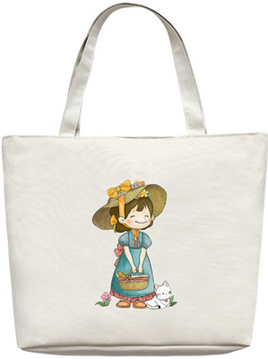 HSR White Tote Women Reusable Shopping/Grocery With Pocket Multi-Purpose Travel