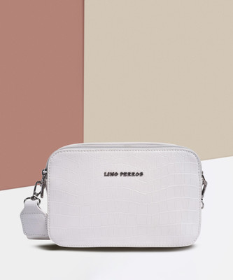 LINO PERROS White Messenger Bag Womens White Croco Hand Bag