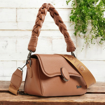 Exotic Brown Sling Bag Flap Design Texture Sling Bag