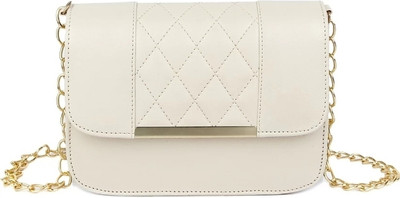 claspNclutch White Sling Bag For Girls With Adjustable Strap & 1 Compartment