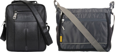 Blowzy Black, Grey Sling Bag Cross Body Travel Office Business Messenger One Side Men & Women Sling Bag(Pack of 2)