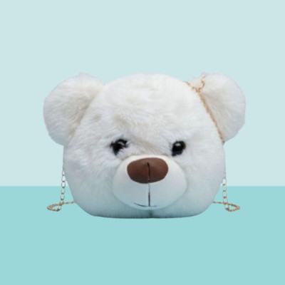 MAHAMMAD ENTERPRISE White Sling Bag Adorable 3D Teddy Bear Face Plush Sling Bag with Chain Strap for Girls & Women