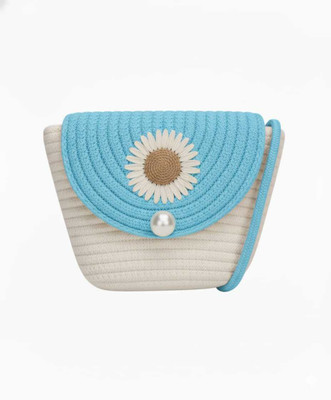 Shifa Creation Multicolor Sling Bag Trendy Flower Design Small Sling Bag | Aqua Blue Jute Sling Bag for Girls