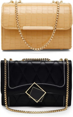Bag ward Yellow, Black Sling Bag Stylish Fancy Unique Design Sling Bag For Women's/Girls(Pack of 2)