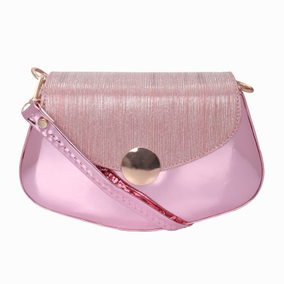 TreasureTrims Pink Sling Bag Ladies Metallic Crossbody Evening Bag, Champagne Gold, Round Button Closure