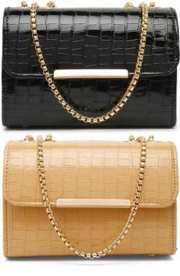 Bag ward Black, Yellow Sling Bag Stylish Fancy Unique Design Sling Bag For Women's/Girls(Pack of 2)