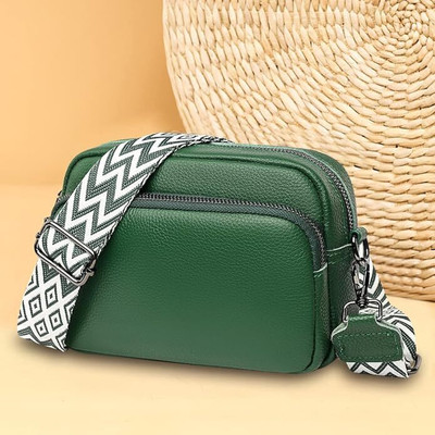 accomade Green Sling Bag Small Crossbody Bag with Wide Guitar Strap with back & front Zipper Pocket