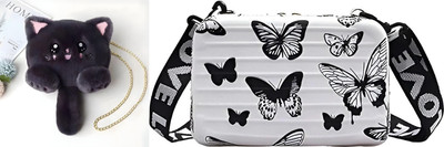 Nappmall Black, White Sling Bag Women Shoulder Bag Cute Soft & Fluffy Teddy Bear Sling Bag | Side Bags(Pack of 2)