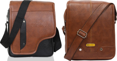 Blowzy Black, Tan Sling Bag Cross Body Travel Office Business Messenger One Side Men & Women Sling Bag(Pack of 2)