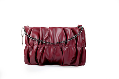 FlavorFashion Maroon Clutch Women's Vintage Chain Bag Handbag with Zip Closure Fashionable