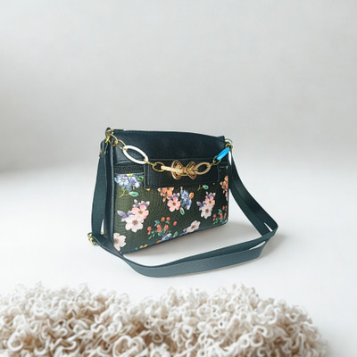 EVORK FASHION Black Sling Bag Stylish Floral Printed Sling Bag for Women & Girls.