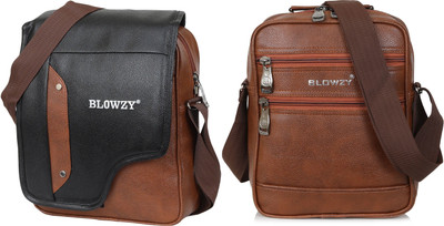 Blowzy Tan, Tan Sling Bag Cross Body Travel Office Business & College Messenger One Side Multi Pockets(Pack of 2)