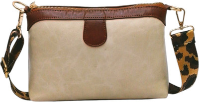 POORAK Beige Sling Bag Stylish Crossbody Bag with Golden Belt For Girls & Women