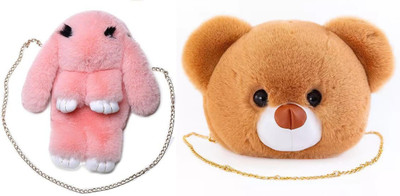 Nappmall Brown, Beige Shoulder Bag Cute Teddy Bear Faux Fur side bags Crossbody Plush Purse Chain Shoulder handbags(Pack of 2)