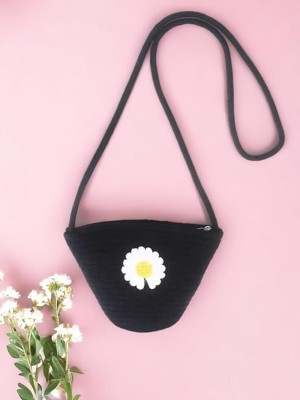 ABDUL ENTERPRISES Black Sling Bag Stylish V Shape Mobile Jute Bag, Hobo, Sling Bag, Messenger Tote Bag for Women