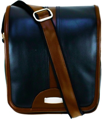 BumBart Collection Tan Sling Bag Men & Women Casual Leatherette Sling Bag (Black & Tan)